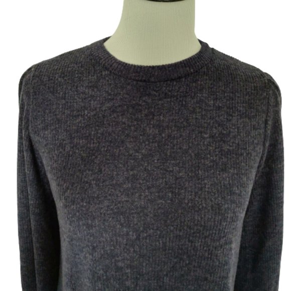 Riah Fashion Navy Blue Knit Ribbed Top Puff Sleeves Relaxed Fit NEW - Picture 3 of 9